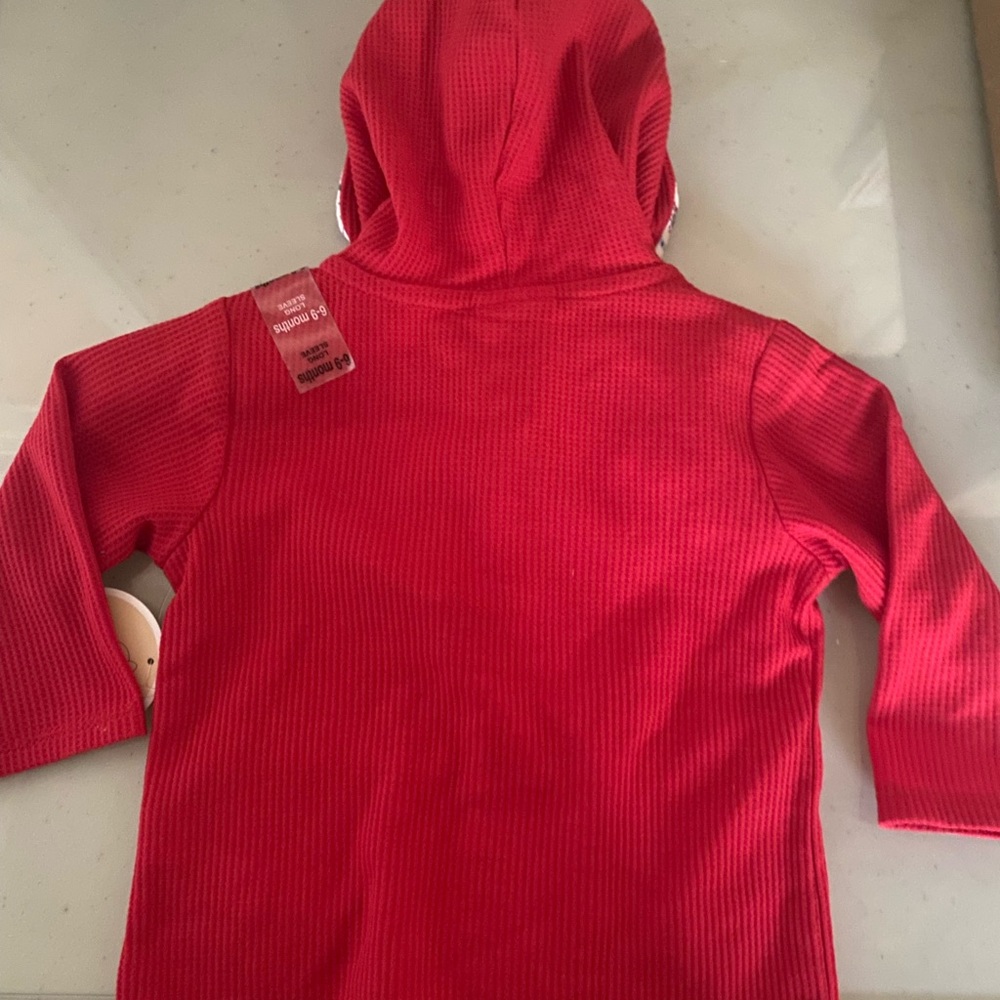 NWT  Red Waffle Knit Hoodie 2 Front Pockets Button Front 6-9M First Impressions - Picture 3 of 11